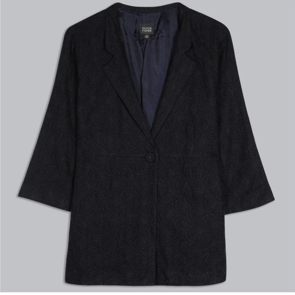 Eileen Fisher Women's Blue Textured Virgin Wool Jacket Blazer XL Office Career